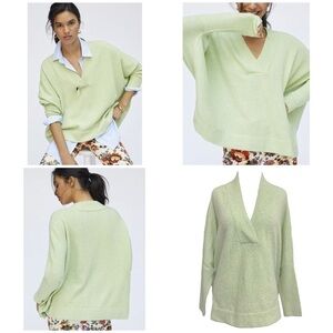 Anthropologie V-Neck Oversized Dolman Sleeve Sweater in Avocado Green Size Small